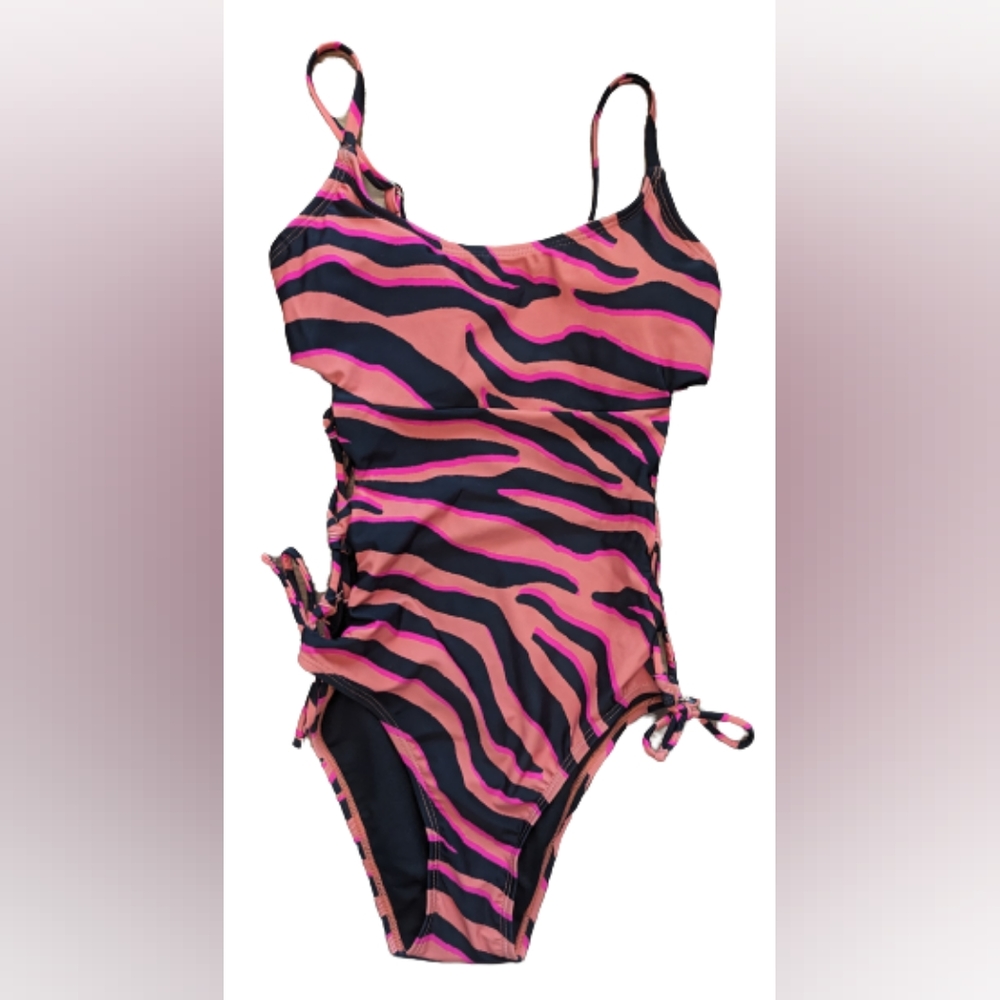 NWT Decree orange/black/hot pink tiger 🐅 stripe print lace up sides adjustable